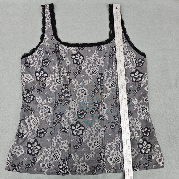 WHBM Tank Top XL Black Lace Silver Gray Floral Dressy Holiday Whimsigoth Grunge - Picture 10 of 11